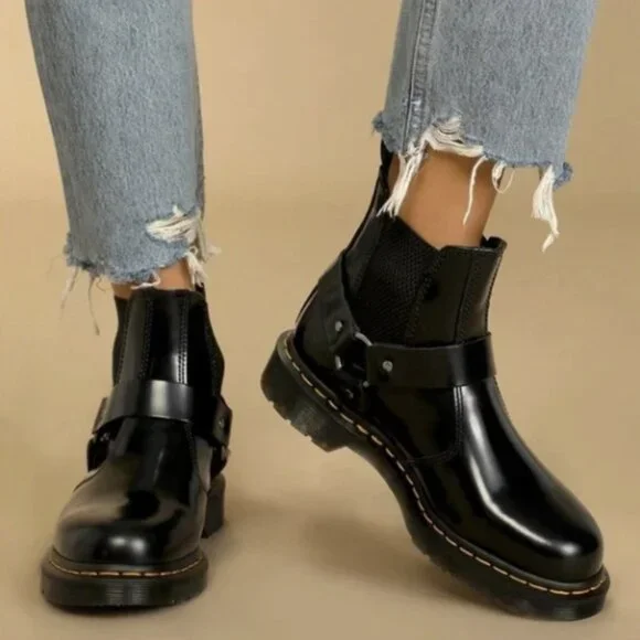 Dr. Martens WINCOX Black Leather Harness Buckle Moto Chelsea Boots Sz 9 NEW - Picture 16 of 16